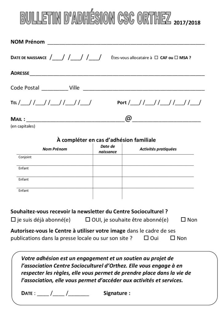 Bulletin d'adhésion 2017-2018